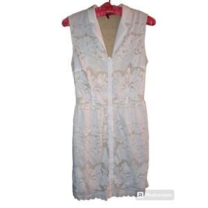 5|48 Saks 5th Avenue Women's Shirt Dress White Laser Lace Pockets Size S